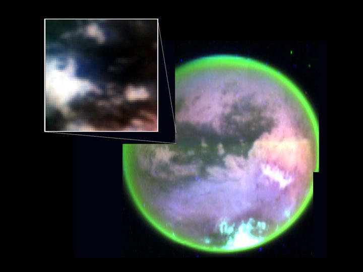 Titan in different false color, with detail inset Titan in different false color, with detail inset